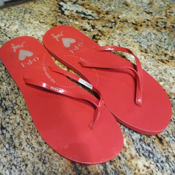Reef Seas X OPI Big Apple Red Flip Flops Beach/Pool Sandals Women's Size 8 EUC - Picture 2 of 6